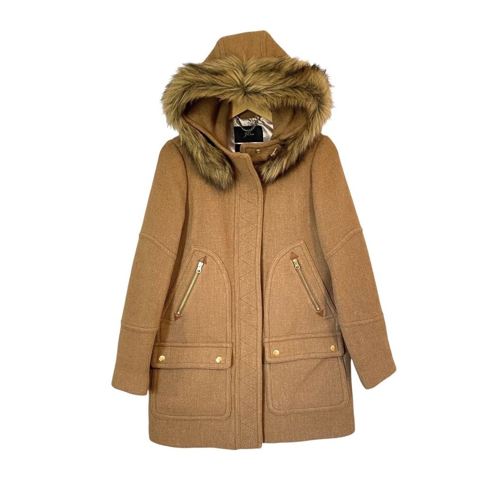 JCrew Chateau Parka Jacket Coat Womens 4 Brown Hooded Stadium Cloth Nello Gori